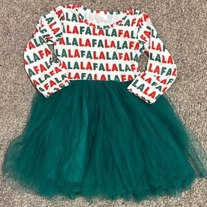 Festive Kids Dress with Green Tulle Skirt